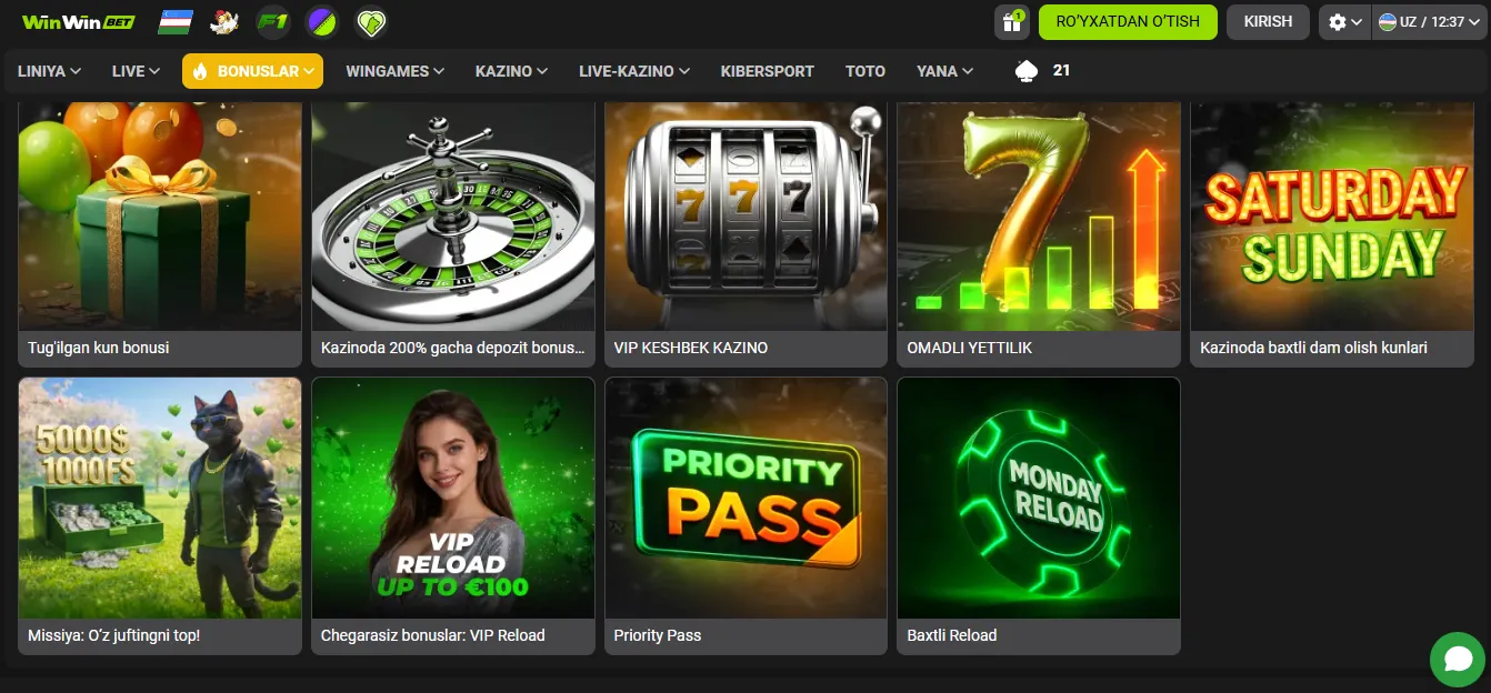 WinWin online Bet orqali sportga stavka qo'yish va koeffitsiyentlarni tanlash